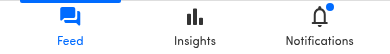 The bottom navigation bar with Feed, Insights, and Notifications tabs