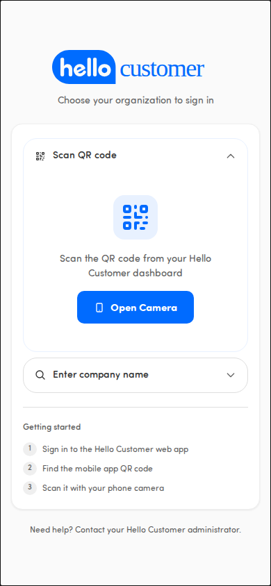 The welcome page with the sign-in options